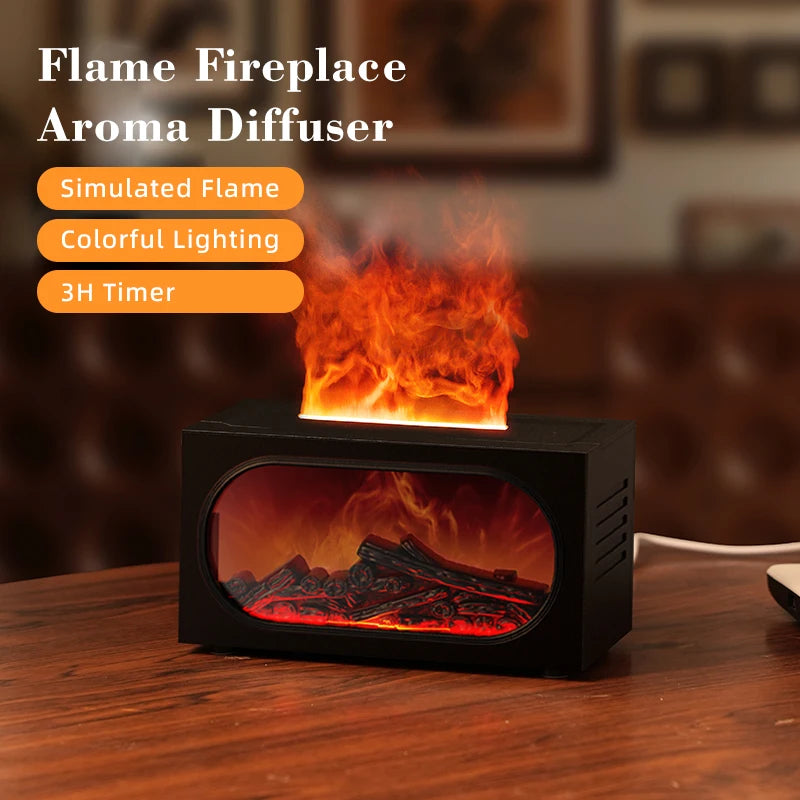 Fireplace Humidifier Aroma Flame Humidifier Fragrance Diffuser Aromatherapy Essential Oil Diffuser Fire Humidifier for Home Room