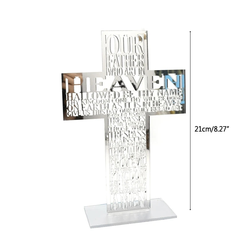 21cm Hollow Out Acrylic Scriptures for Cross with Stand Jesus Christ Catholic Bible Religious Christian Standing for Cross A0KF