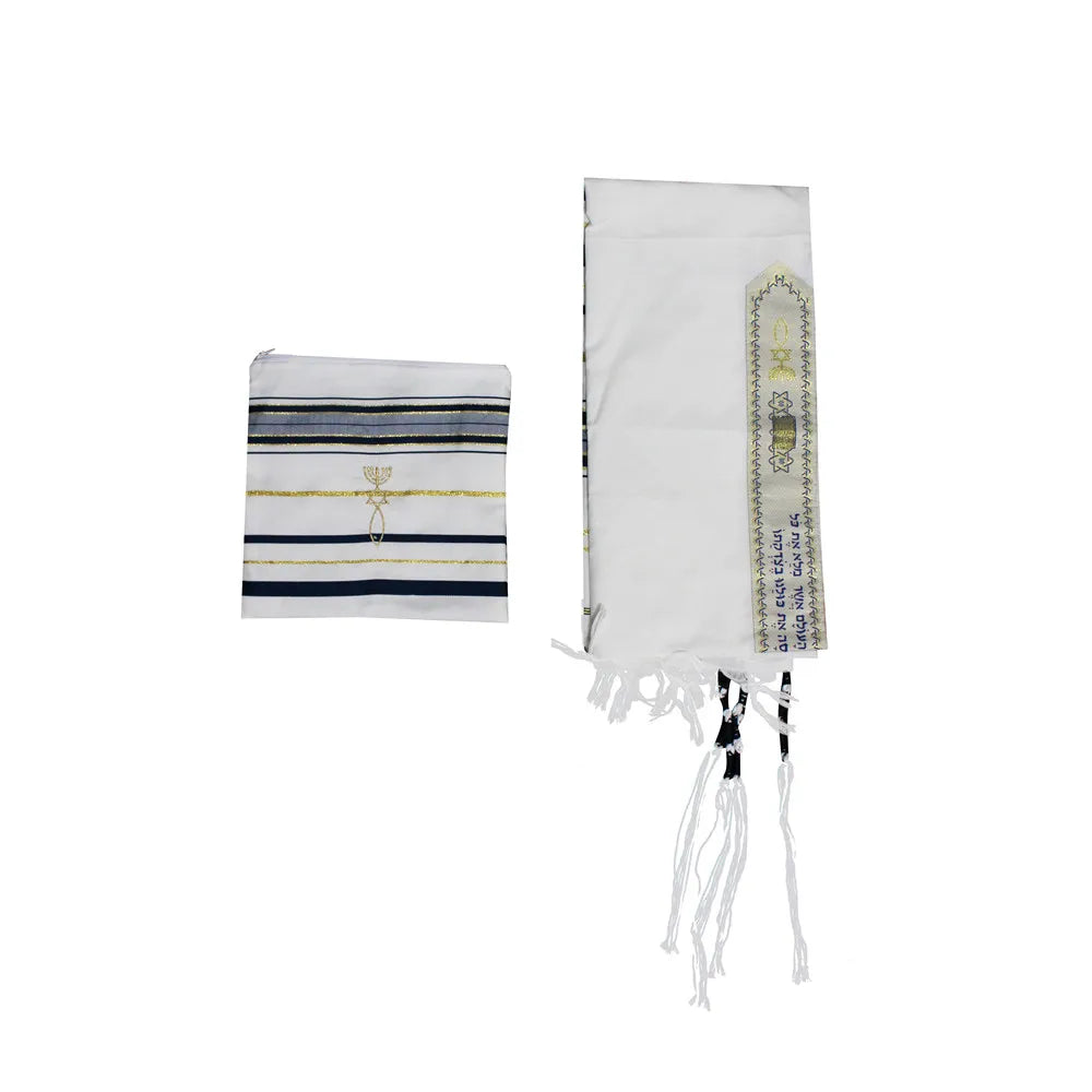 Messianic Tallit Prayer Shawl Talit Blue And Gold With Talis Bag Israel Tallit