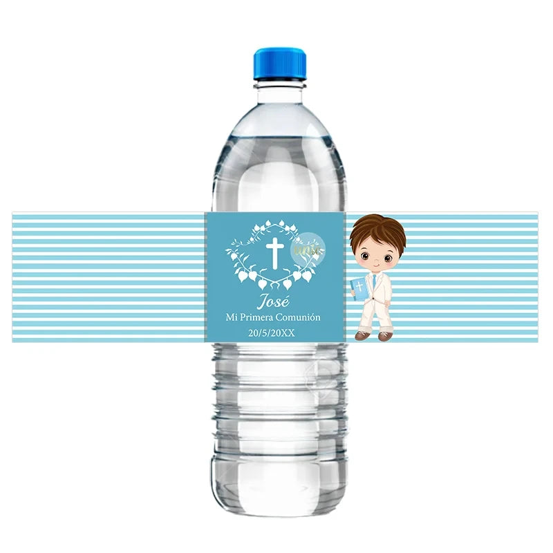 Custom Boys Girls Mi Primera Comunión Decor Water Bottle Labels Stickers Christening Baptism Communion