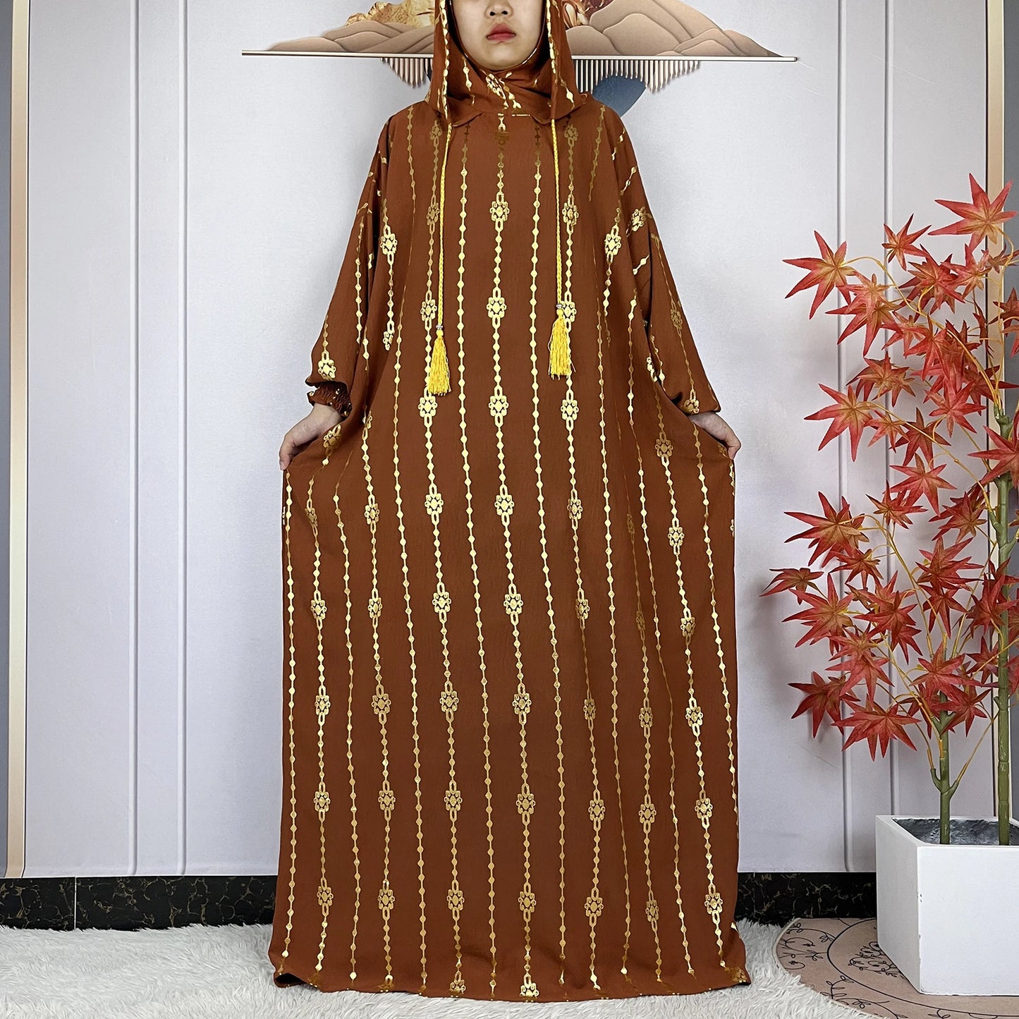 2024 New Muslim Long Sleeve Abaya Women Ramadan Prayer Clothes Turkey Middle East Femme Robe Loose African Dress Two-Hat Abaya