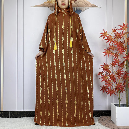 2024 New Muslim Long Sleeve Abaya Women Ramadan Prayer Clothes Turkey Middle East Femme Robe Loose African Dress Two-Hat Abaya