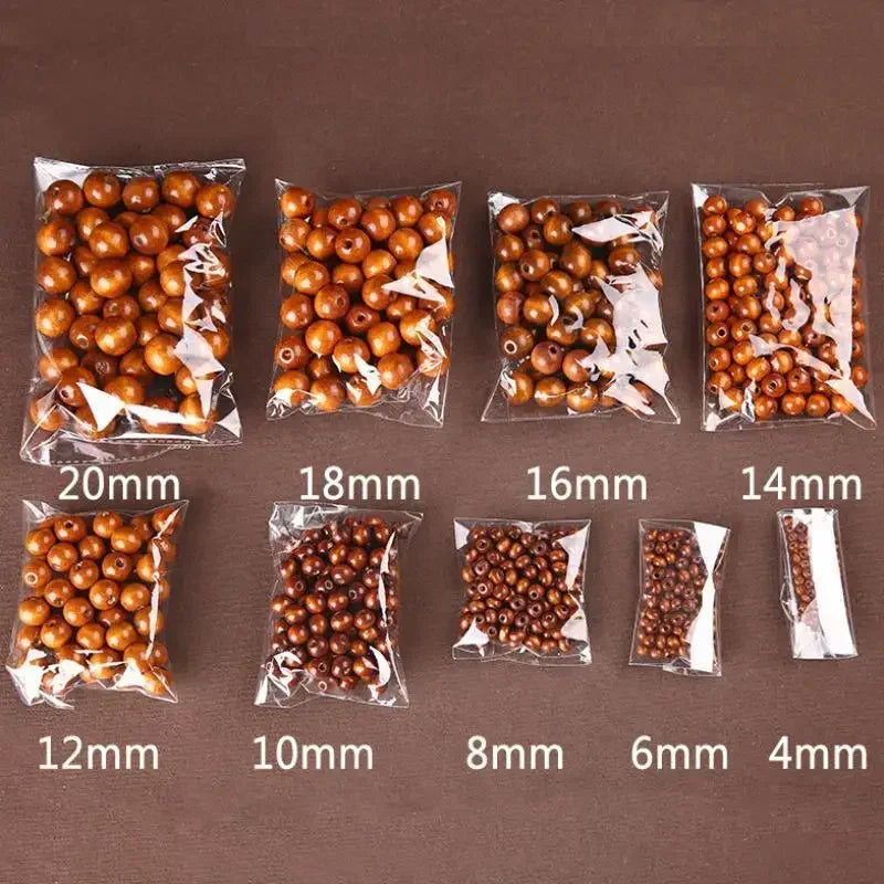 4mm-20mm Big Hole Round Natural Wooden Eco-Friendly Loose Spacer Wood Brown Coffee Beads For Jewelry Making Bracelet Craft DIY