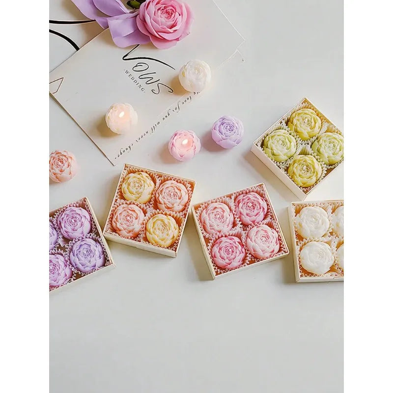 Rose Flower Shaped Soy Wax Candle Set of 4 Gift Box, Handmade Decorative Smokeless Candles for Home Decor,Birthday,Wedding Gifts