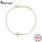 Bamoer Genuine 925 Sterling Silver Adjustable Cross Bracelet 6.10+0.98 inch 14K Gold Plated Chain Link Luxury Jewelry Women Gift