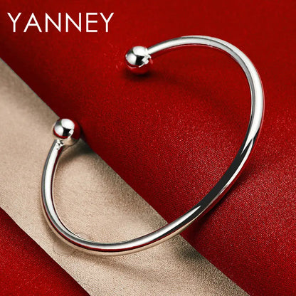 Real 925 Sterling Silver 4MM Simple Opening Bangle Bracelet For Women Men Fashion Hip Hop Punk Jewelry Wedding Gifts