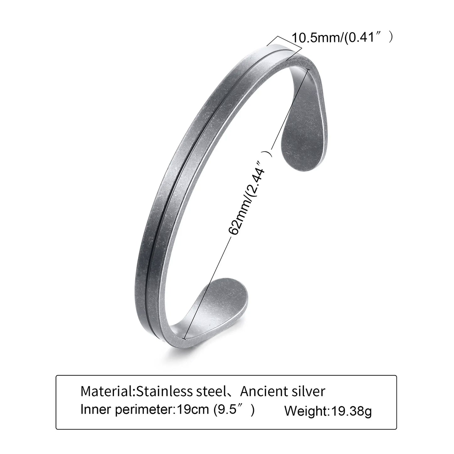 MEN TWISTED C BANGLE WITH SMALL WRIST MOBIUS BRACELET ANTIQUE SILVER COLOR STACKING CUFF BANGLE STAINLESS STEEL UNISEX JEWELRY