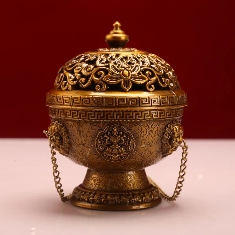 Small Tibetan galsang flower hanging incense burner, Alloy eight-auspicious spice powder incense burner, Home aroma ornaments