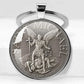 25mm/30MM Archangel Saint Michael Protect Me Holy Shield Angel Protection Glass Pendant Christian Keychains Jewelry Gift