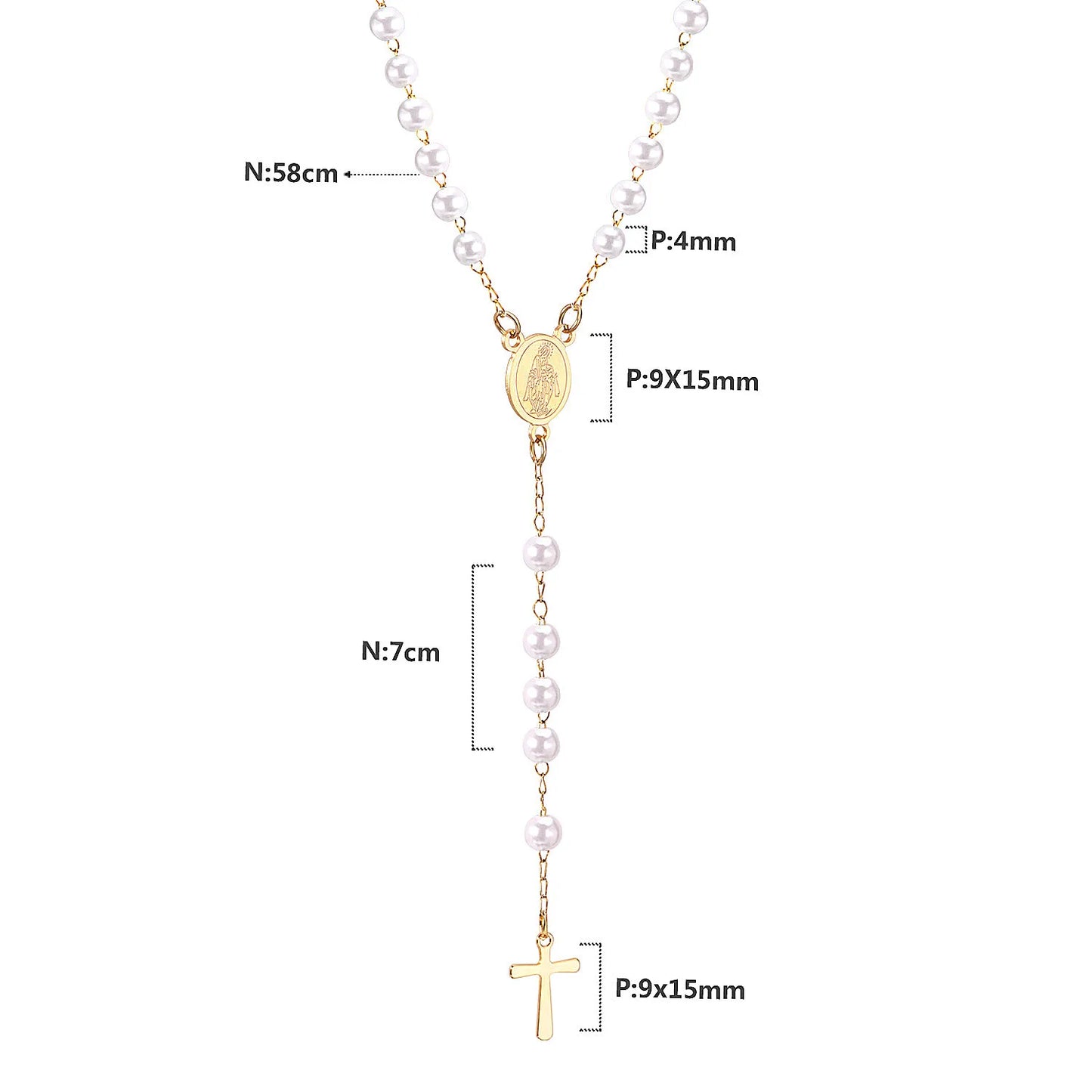 LUXUKISSKIDS Catholic Rosaries Beaded Prayer Cross Pendant Necklace Rosary Prayer Long Stainless Steel Necklaces Collier Jewelry