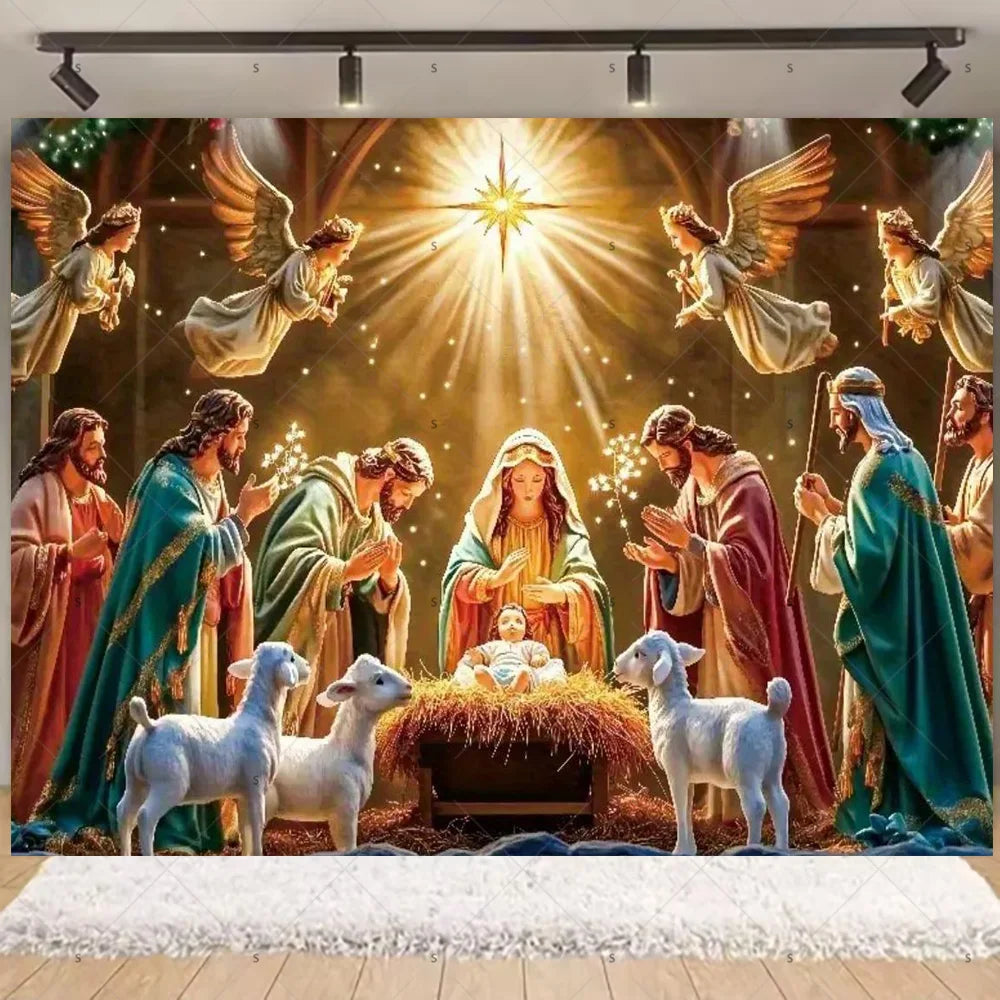 Birth of Jesus Background Party Decoration Supplies Merry Christmas Baby Shower Supplies Banner Backdrop Decor Photo Shoot Props