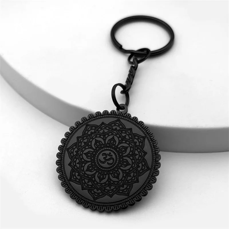 OM Yoga Lotus Flower Keychain Women Men Stainless Steel Gold Silver Color Buddha Mandala Meditation Spiritual Indian Jewelry