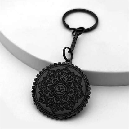 OM Yoga Lotus Flower Keychain Women Men Stainless Steel Gold Silver Color Buddha Mandala Meditation Spiritual Indian Jewelry