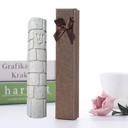 Jerusalem Western Wall Texture Off-White Stone Mezuzah Case,Judaica Cement Crafted Door Blessing Box,Authentic Worn Brick Design