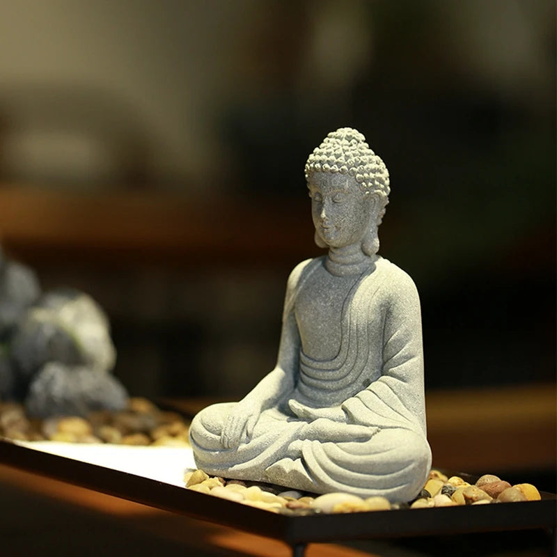 Buddha Stone Statue Little Buddhist Monks Tibetan Buddhism Figurines Zen Garden Ornament Meditation Home Aquarium Decoration