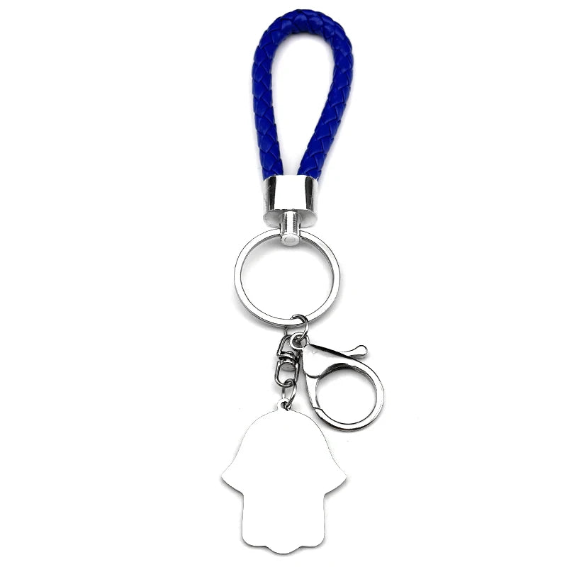 Hebrew Judaism Hexagram Jewish Hamsa Hand Fish Eyes Key Chain Stainless Steel Blue Color David Star Hand of Fatima Jewelry