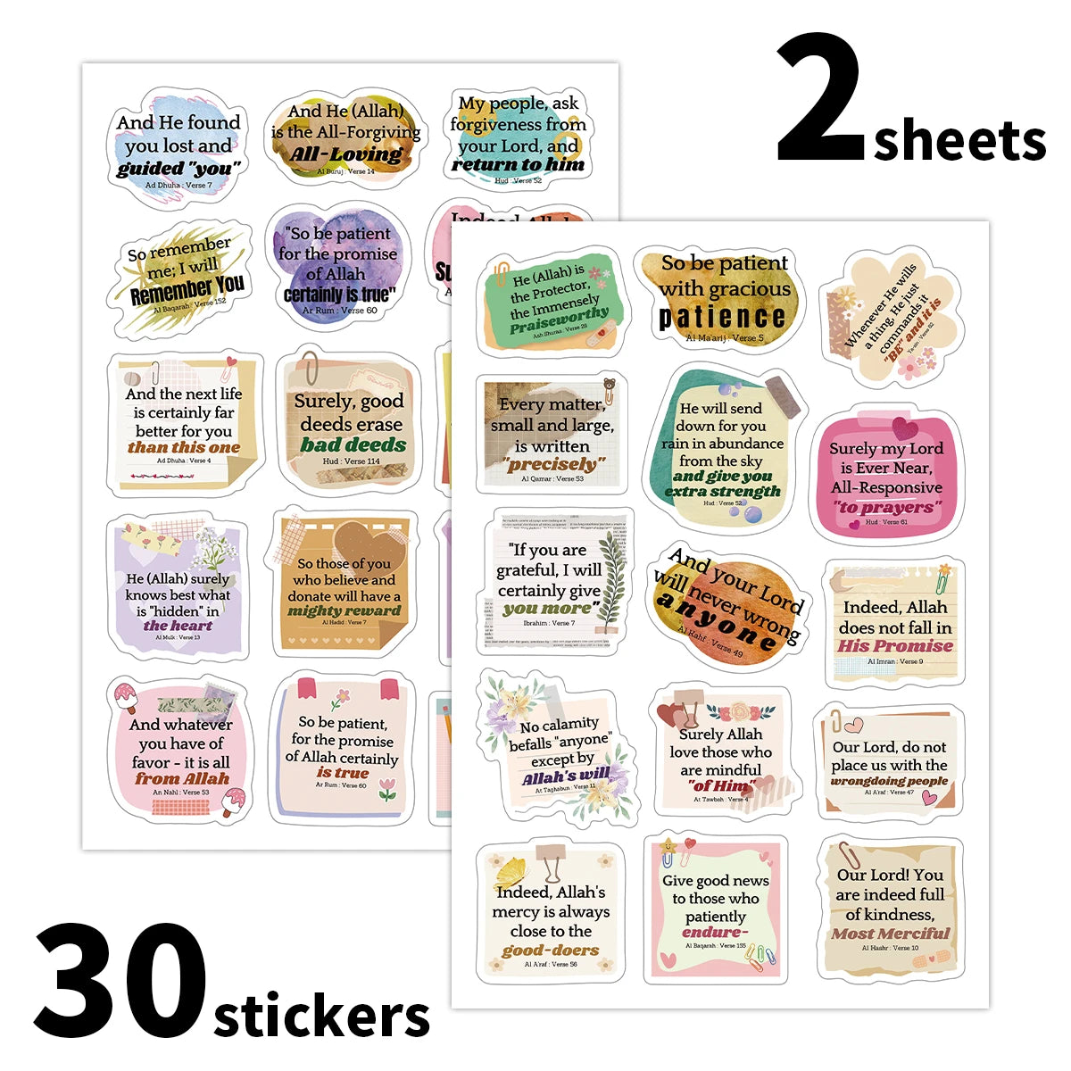 2sheets-30stickers Ramadan Quran Quote Stickers, Islamic Motivational Phrases Design,Decor For Prayer Journals,Eid Mubarak Gifts