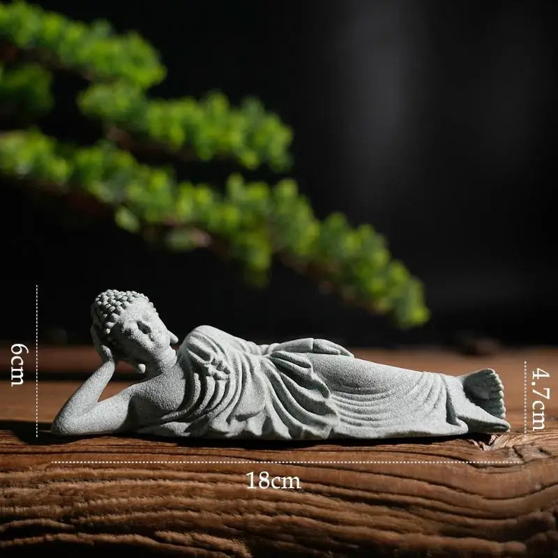 1Pcs Mini Buddhism Figurine Desk Decor Zen Statue Green Sandstone Thailand Ornament Buddha Garden Statue Fish Tank Decor〔Nest〕
