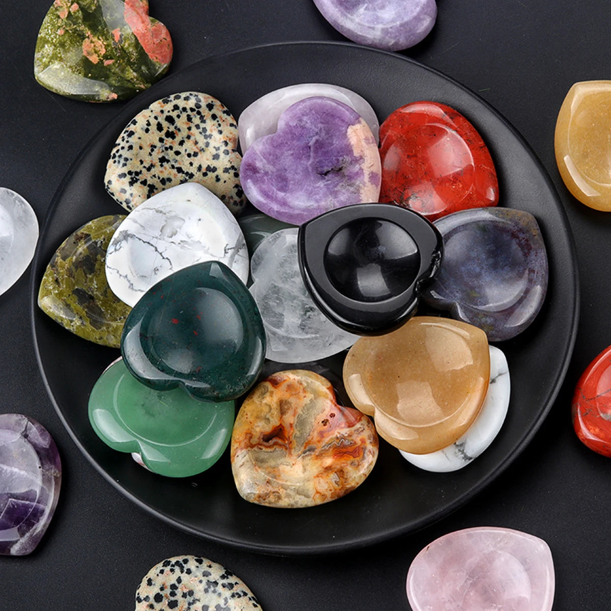40mm Heart Crystal Worry Stone Palm Energy Therapy Reiki Healing Massage Quartz Meditation Pocket Gemstone Spiritual Thumb Flake