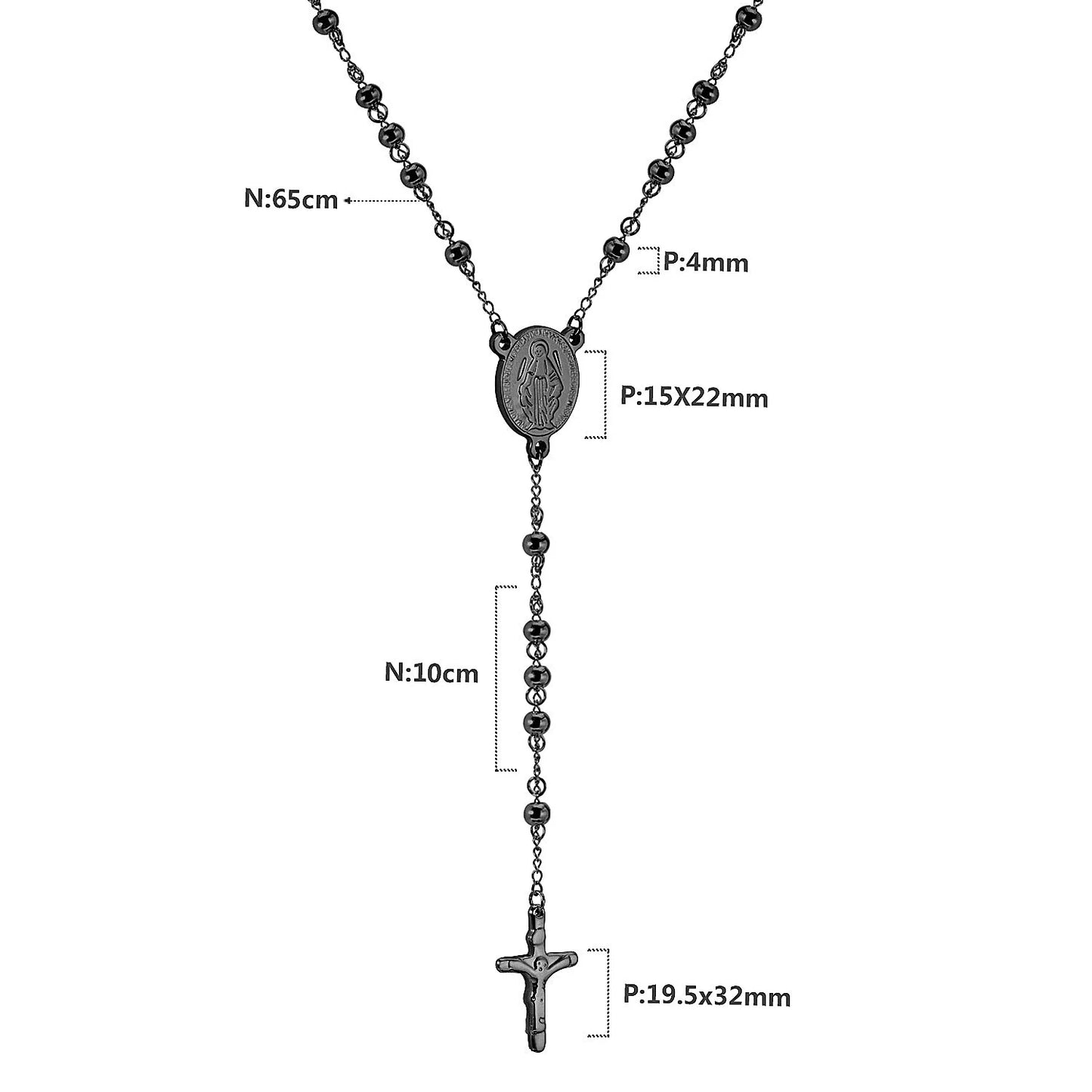 LUXUKISSKIDS Catholic Rosaries Beaded Prayer Cross Pendant Necklace Rosary Prayer Long Stainless Steel Necklaces Collier Jewelry