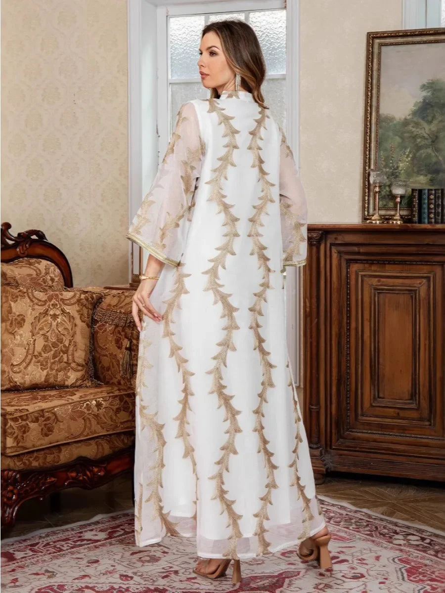 Women Party Dress Abaya Dubai Eid Muslim Mesh Embroidery Jalabiya Ramadan Dresses Morocco Kaftan Vestidos Largos Arab Long Robe