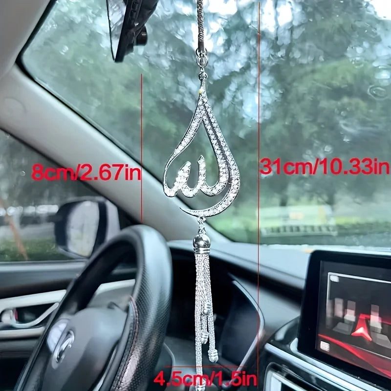 1 piece of droplet shaped metal rhinestone inlaid car ornament, handmade car rearview mirror decoration