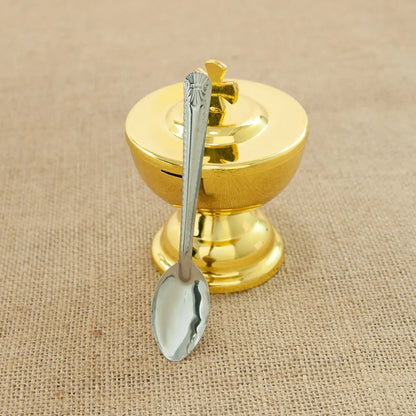 Holy Grail Communion Cup with Spoon Zinc Alloy Golden Cross Design Church Mass Supplies for Eucharist Religious Ceremonies
