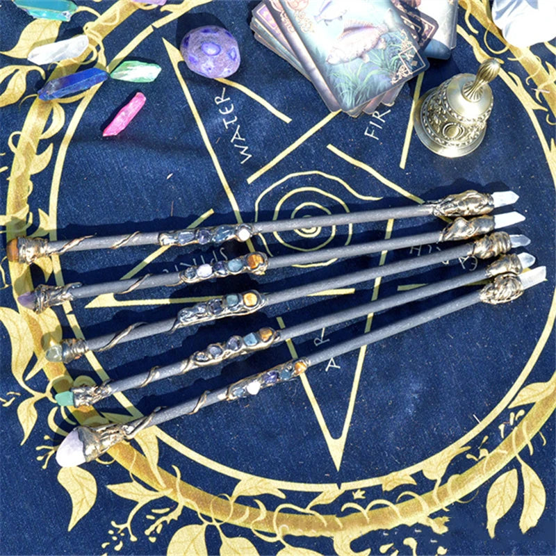 Witch Natural Crystal Wood Wand Amethyst Altar Spells Wizard Princess Fairy Magic Wands Ritual Tool Adornment Handmade Jewelry