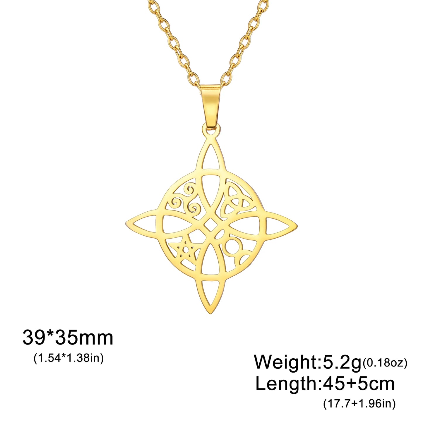 Double Amulet Protection Necklace witch Knot Pentagram Tetragrammaton Stainless Steel Protection Jewerly Wholesale
