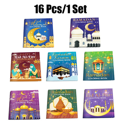 16PCS/1Pack Ramadan Mubarak Coloring Book Islamic Doodle Activity For Kids DIY Educational Gift Eid Sketchbook Coloring Book