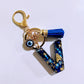 Blue Resin Initial Keychain - Evil Eye Letter Charm with Rhinestones & Tassel, Stylish Gift for Women, Lobster Clasp Accessory