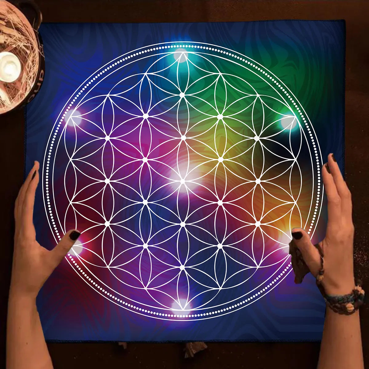 Tarot Tablecloth Mandala Flower Of Life Altar Cloth For Divination Meditation Circle Galaxy Tarot Mat Spiritual Oracle Card Pad