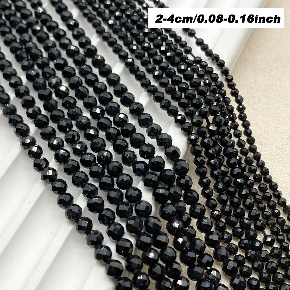2mm 3mm 4mm Black Tourmaline Faceted Round Stone Natural Crystal Energy Loose Gemstone For DIY Men Women