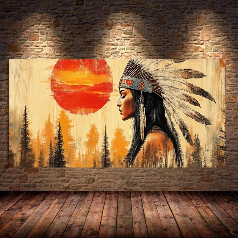 American Indian Man Poster, Ethnic Prints Wall Decor, Native Chief Canvas Painting Wall Art, for Living Room Home Decoration