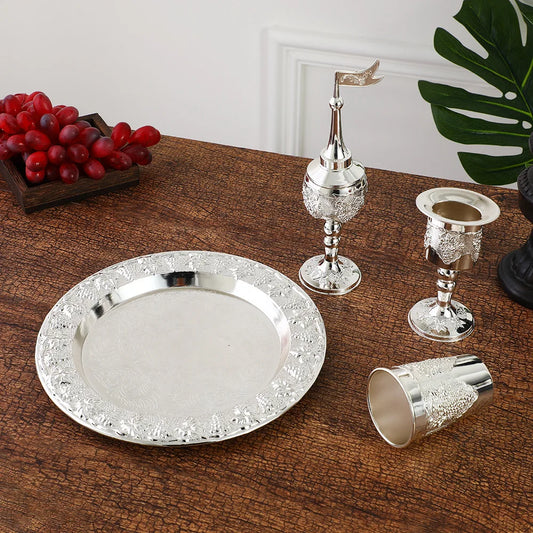 Havdalah 4pcs set,Kiddush wine glass cup and tray,Havdalah candle holder,Besamim spice box suitable for the end of the Sabbath