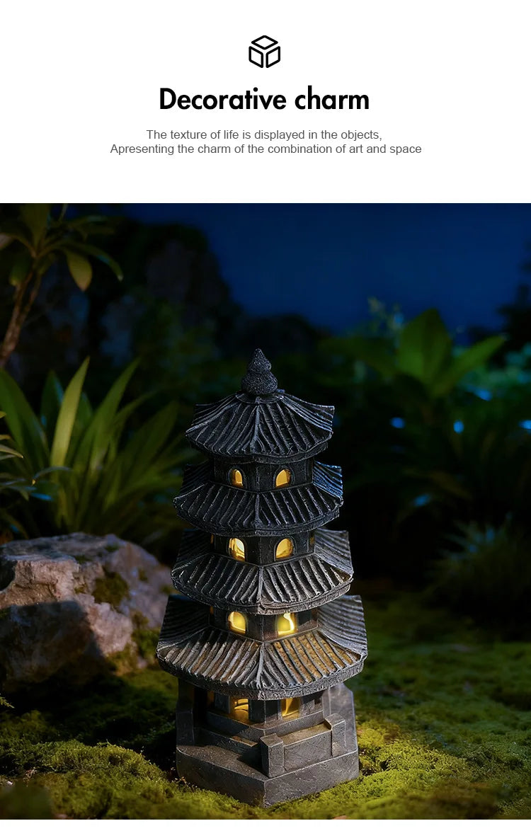 Japanese Pagoda Statue Zen Garden Lantern Resin Stone Tower Sculpture Buddha Decor for Patio Backyard Meditation Home Ornament