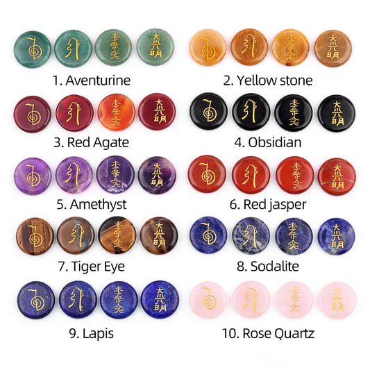 4Pcs Natural Lapis Lazuli Stones Engraved Chakra Symbols Polished Palm Stones for Reiki Crystal Healing Balancing