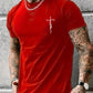 Summer men's 100% pure cotton casual loose fit plus size cross faith pattern printed round neck short sleeved T-shirt top