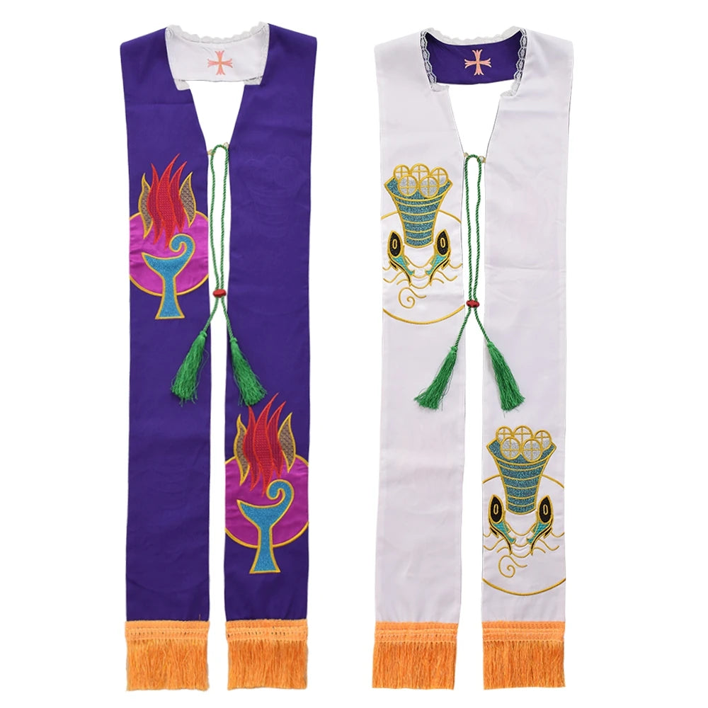 Clergy Stole Church Overlay Double Sided Cross Gold Tassels Scarf for Priest Choir