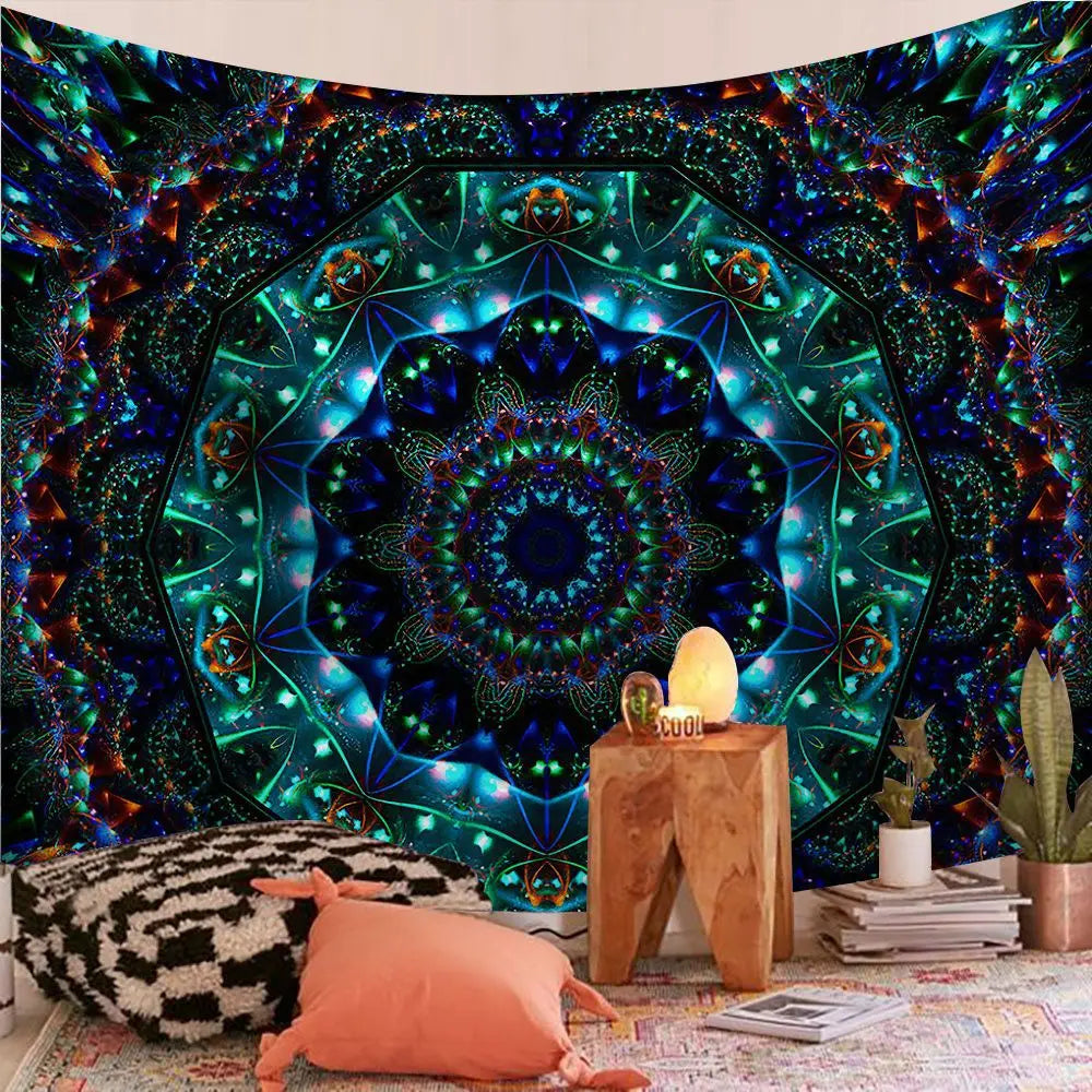 Wall Hanging Indian Mandala Tapestry Psychedelic Bohemian Home Decoration Aesthetic Living Room Background Cloth Beach Yoga Mat