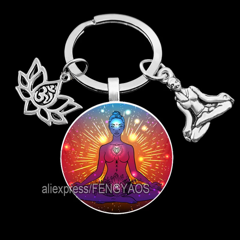 2023 Indian Buddha Meditation 7 Chakra Mandala Key Holder for Keys Psychedelic Yoga Keychain Ornament