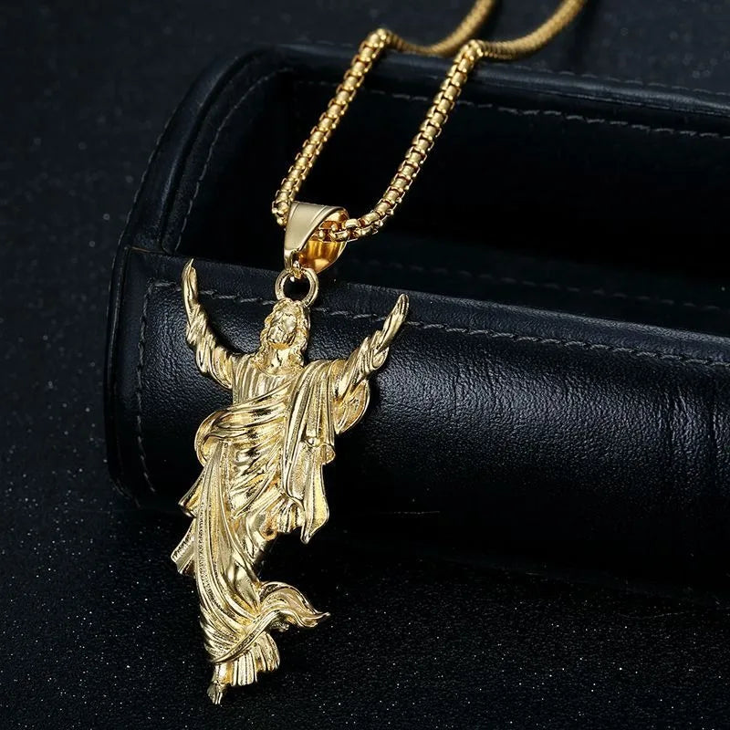 Vintage Jesus Pendant Necklace Stainless Steel Christian Religious Jewelry Hip Hop Religious Jewelry Gifts Wholesale For Unisex