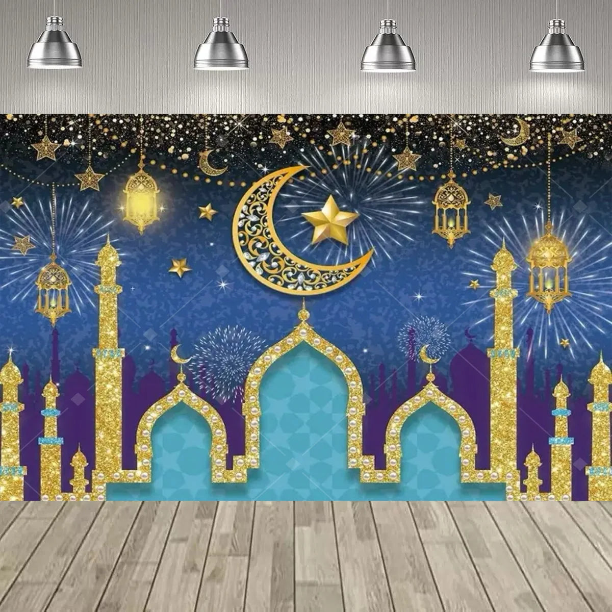 Eid al Fitr Party Supplie Decoration Backdrop Islamic Mosque Architecture Mubarak Ramadan Party Festival Celebration Banner