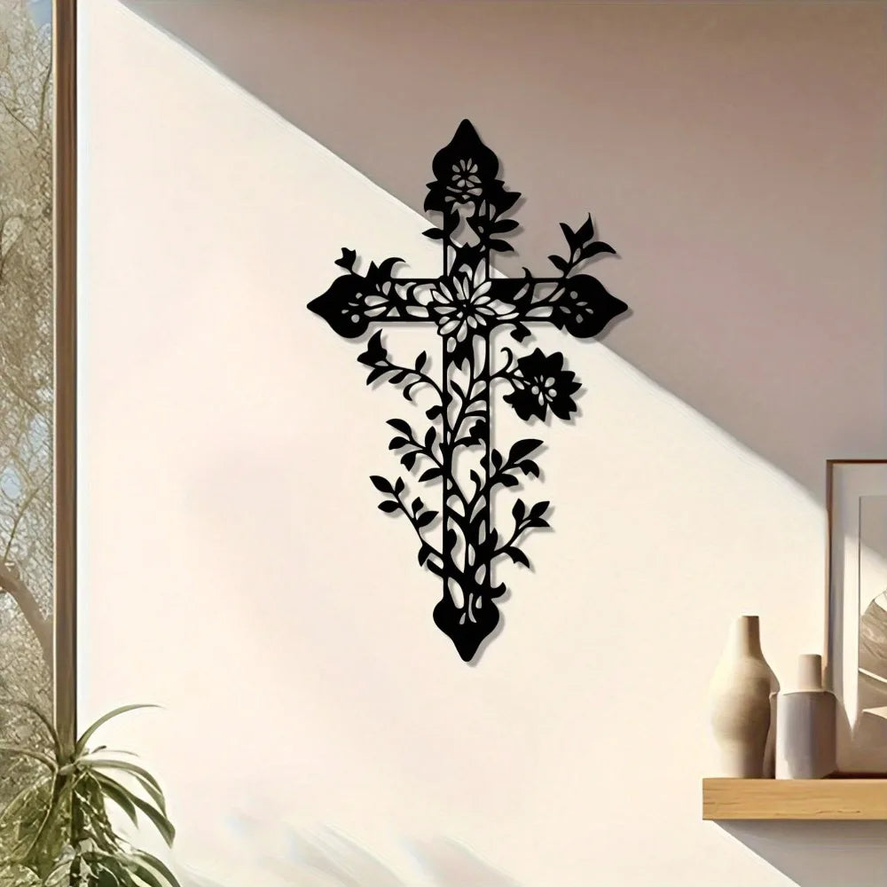 Metal Wall Cross Decor with Tree of Life - Iron Christian Wall Art for Living Room, Bedroom, Church - Gift for