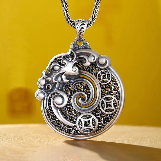 Vintage Relief Dragon Pendant For Men Jewelry Blessing Lucky Coin Safety Buckle Pendant Male Choker Accessories