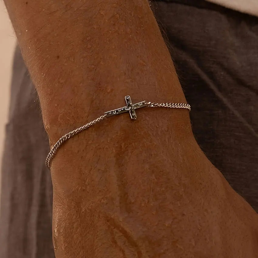 Waterproof 316L Stainless Steel Cross Bracelet Men Christian Faith Cross Charms Curb Chains Fashion Jewelry