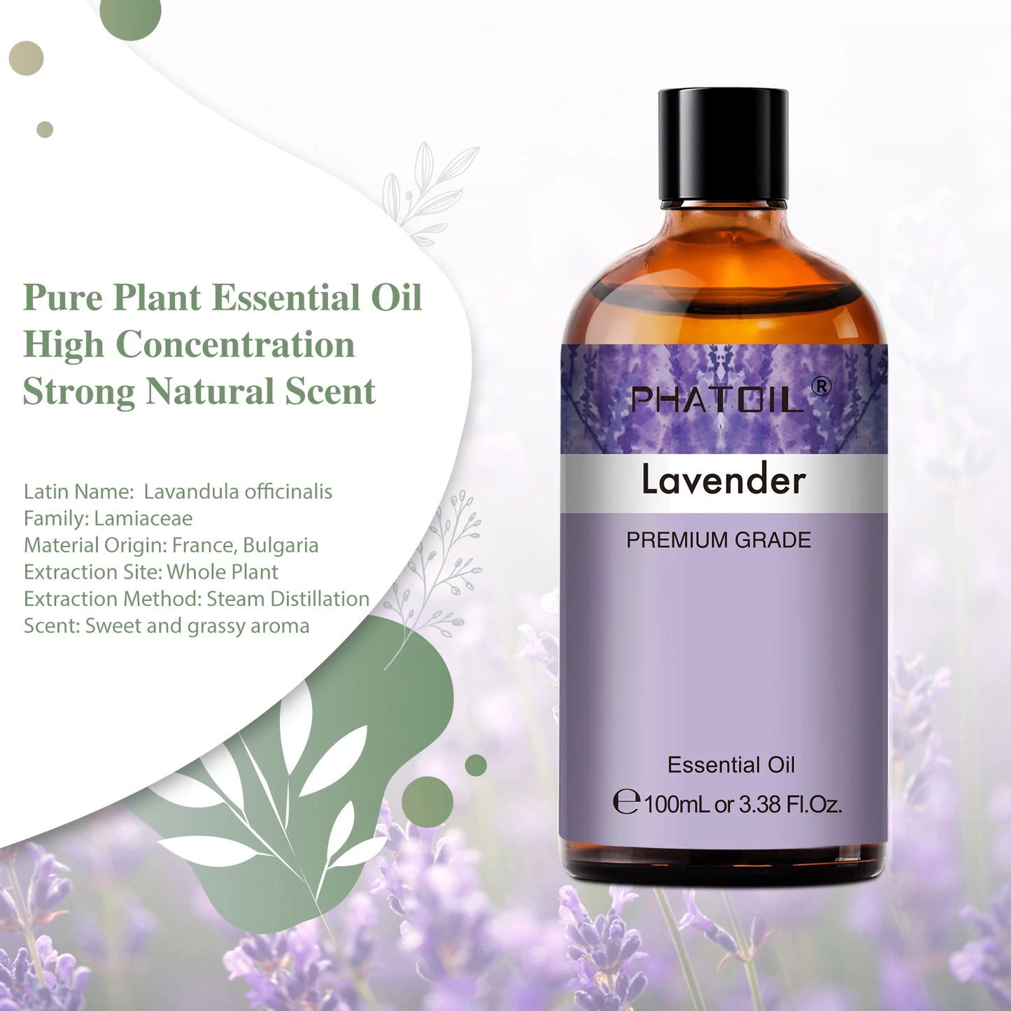 PHATOIL 100ml Natural Essential Oil For Skin Aromatherapy Lemongrass Eucalyptus Lavender  Peppermint Fragrance Essential Oils