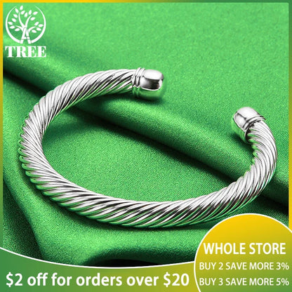 ALITREE 925 Sterling Silver Fashion Bangles Twists Bangle For Women Mens Fashion Birthday Wedding Party High Quality Jewelry