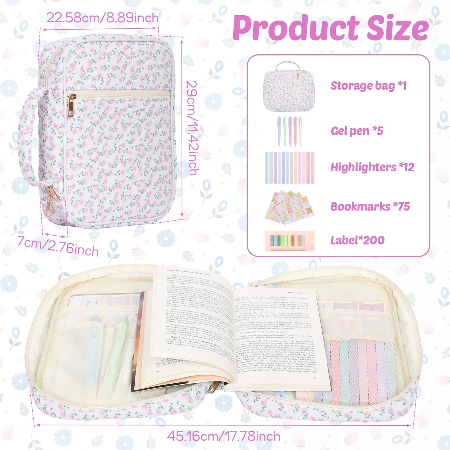 1 Set Bible Bag Hand Carry Bible Cover Case with Study Supplies Multiple Pocket Book Carrying Case Portable Notebook Storage Bag