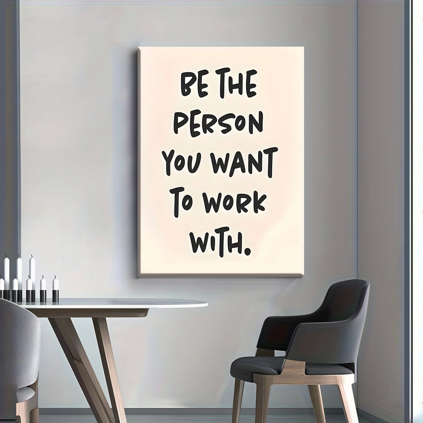 1pc "Be the Person You Want to Work with" Wooden Framed Canvas - Waterproof Durable Wall Art with Hanging Hardware